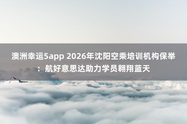 澳洲幸运5app 2026年沈阳空乘培训机构保举：航好意思达助力学员翱翔蓝天