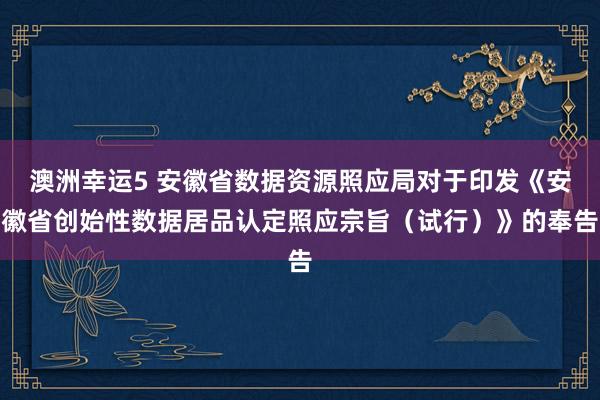澳洲幸运5 安徽省数据资源照应局对于印发《安徽省创始性数据居品认定照应宗旨（试行）》的奉告